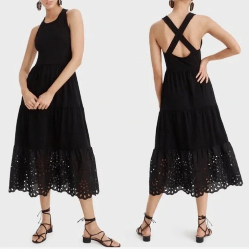 NWT J. Crew Tiered Knit Maxi Dress with Eyelet Trim